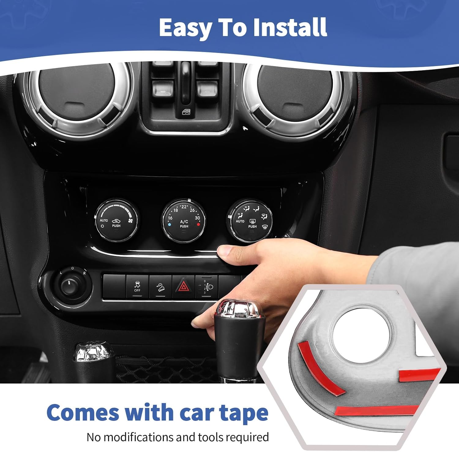 RT-TCZ for Jeep JK Black Dash Accents Radio A/C Controls Cover Trim for Jeep Wrangler JK JKU 2011-2017 ABS Interior Accessories 2pcs