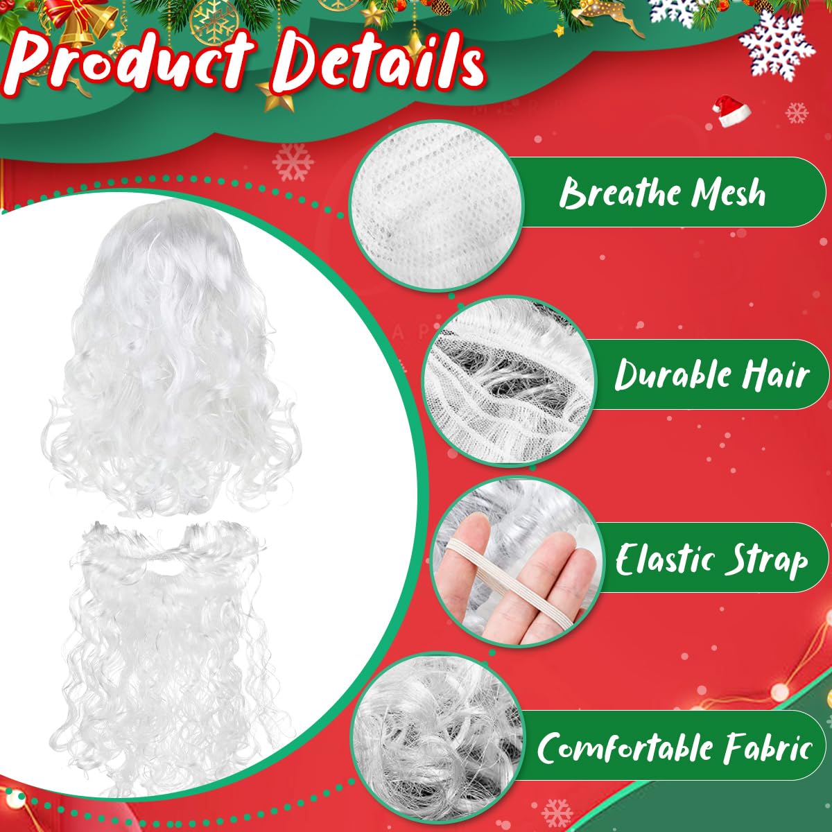 KARBAG 4 Pcs Christmas Santa Costume Set, Santa Hats Santa Beard Santa Wig and Sunglasses - Image 4
