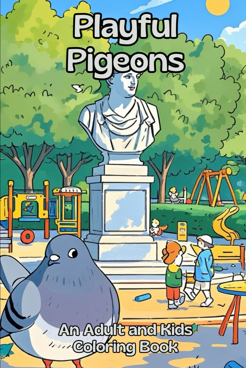 Playful Pigeons: An Adult and Kids Coloring Book