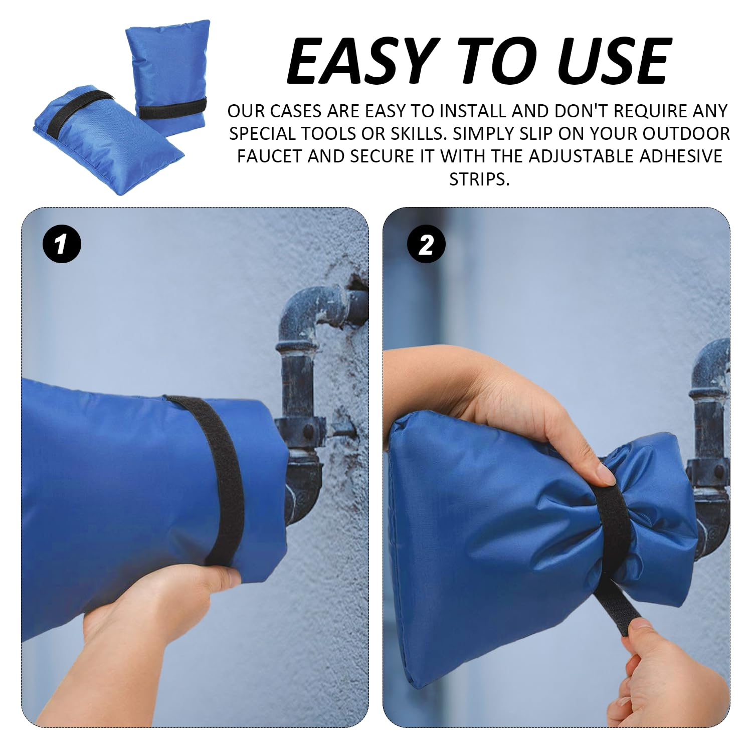 Lot de 2 couvercles de protection pour robinet, couvercle de protection contre le gel pour robinet, couvercle chaud pour robinet, couvercle de robinet extérieur (bleu)