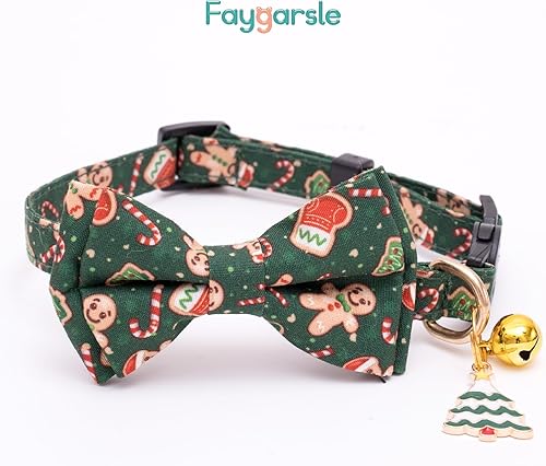 Miniatura 4 de Faygarsle Paquete de 2 collares de Navidad para gatos, lindos collares navideños para gatos con corbatín, collar de invierno rosa y verde, para