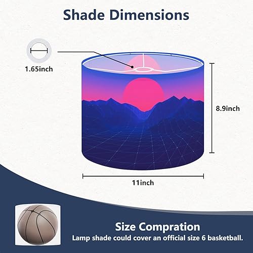 Miniatura 2 de Drum Lamp Shade retro polygon vaporwave sunset abstract mountains Lampshade for Floor Lamps Table Lamps Pendant Light 11"x8.9" Replacement Linen