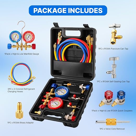 Manómetro múltiple 3 vías para aire acondicionado R134A miniatura 6