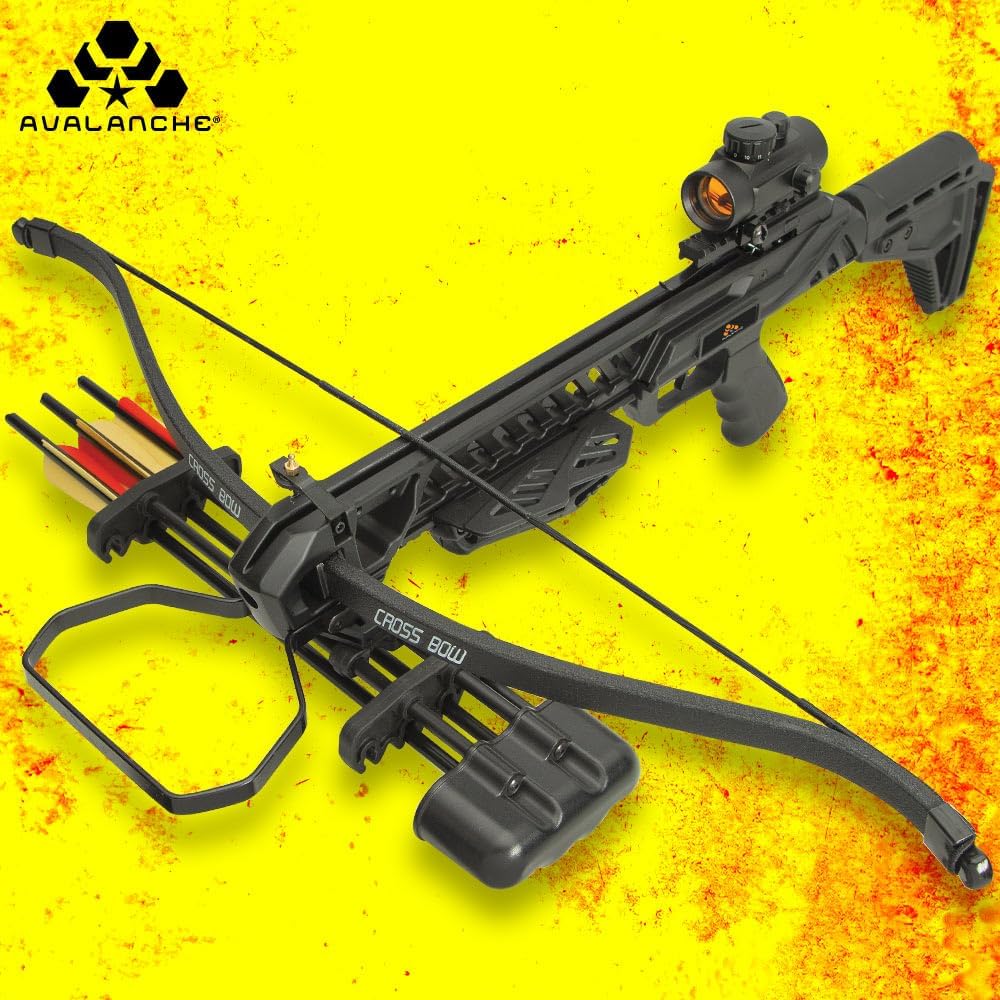 Avalanche Hellhound Recurve Crossbow | Scope, Bolts, Cocking Rope, Quiver Included | 175-Lb Draw Weight | 255 Fps with 16" Aluminum Arrow | Adjustable Composite Butt Stock | Scope Included