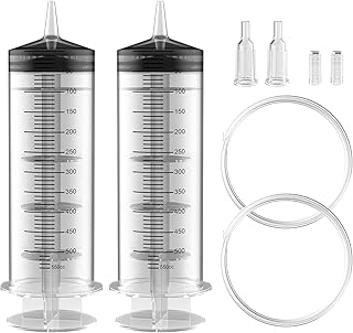 2 Pack 500ml/cc Large Syringes with 39inch Tubes, FOUR E'S SCIENTIFIC Plastic Garden Syringe for Liquid, Epoxy Resin, Paint, Oil, Lip Gloss, Watering Plants, Refilling, Lab, School