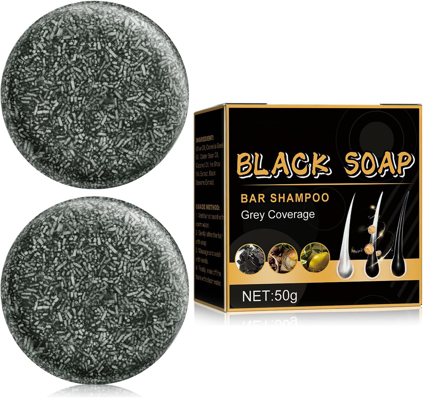 TPTAL Gray Reverse Bar,Cover Gray-Hair-Bar Soap,Natural Hair Darkening Shampoo Bars for Coverage GrayHair Soap,Grays White Hair Reverse Basr,Fast Natural Black Hairs Shampoo BarSoap (2PCS)