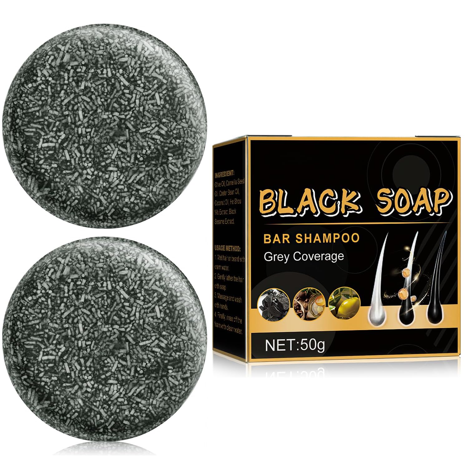 TPTAL Gray Reverse Bar,Cover Gray-Hair-Bar Soap,Natural Hair Darkening Shampoo Bars for Coverage GrayHair Soap,Grays White Hair Reverse Basr,Fast Natural Black Hairs Shampoo BarSoap (2PCS)