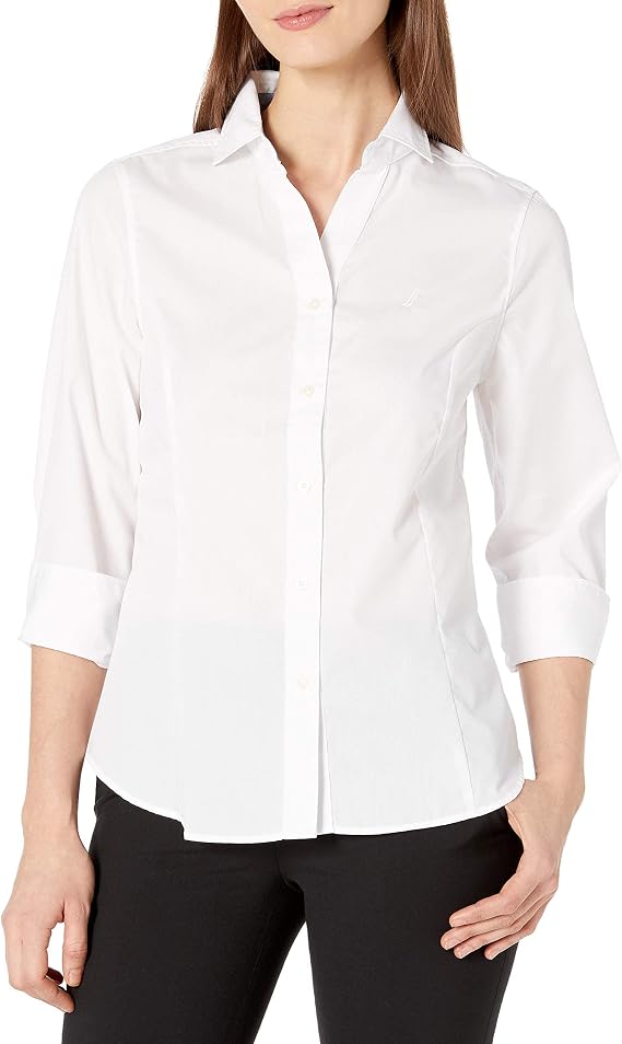 Amazon.com: Nautica Camisa de manga 3/4 con botones para mujer : Ropa,  Zapatos y Joyería