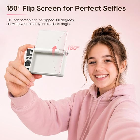 Digital Camera for Teens, 2026 Latest 4K 75MP Autofocus WiFi Vlogging Camera with 3''180 Flip Screen, 16X Zoom, 32GB TF Card, Portable Compact Cameras for Kids Teens Beginner (White)