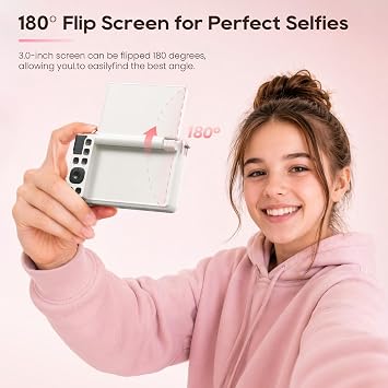 Digital Camera for Teens, 2026 Latest 4K 75MP Autofocus WiFi Vlogging Camera with 3''180 Flip Screen, 16X Zoom, 32GB TF Card, Portable Compact Cameras for Kids Teens Beginner (White)