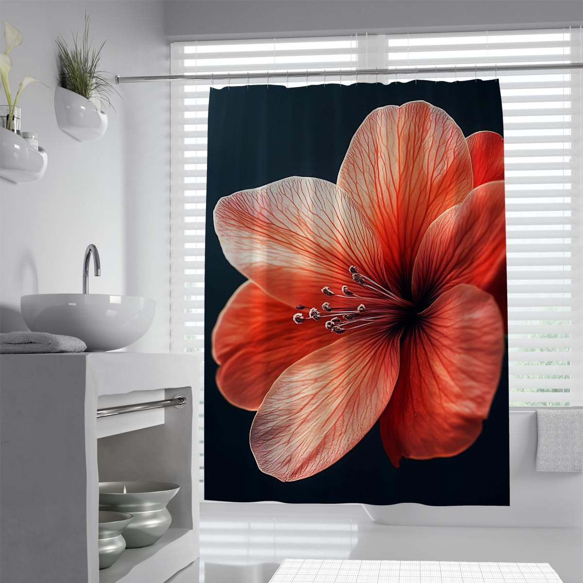 Rideau de bain imperméable hibiscus orange et rouge pour douche italienne étanche