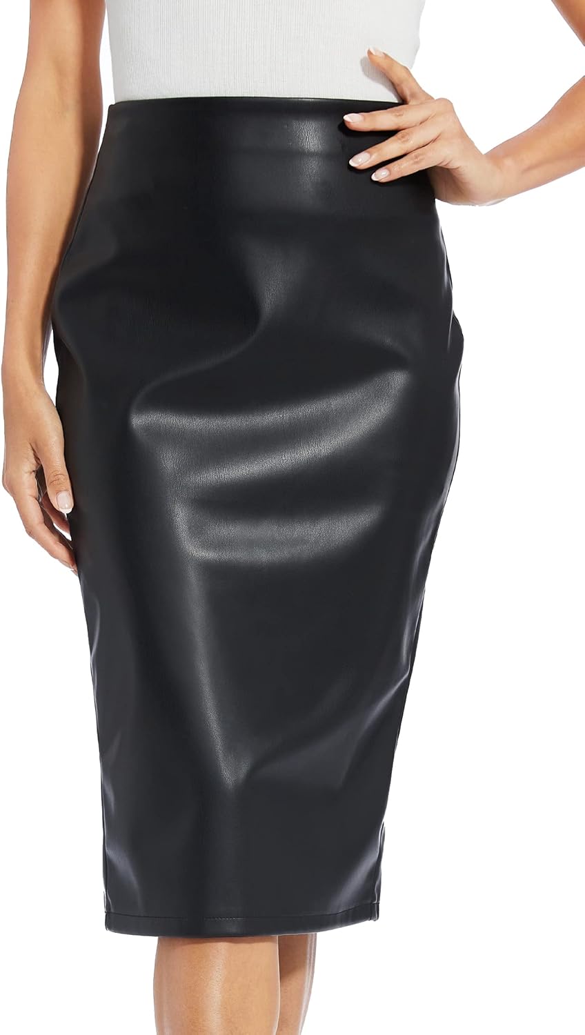 Fahsyee Womens Leather Skirt, Bodycon Faux Mini High Waist Casual Zip PU Slim Pencil Plus Size