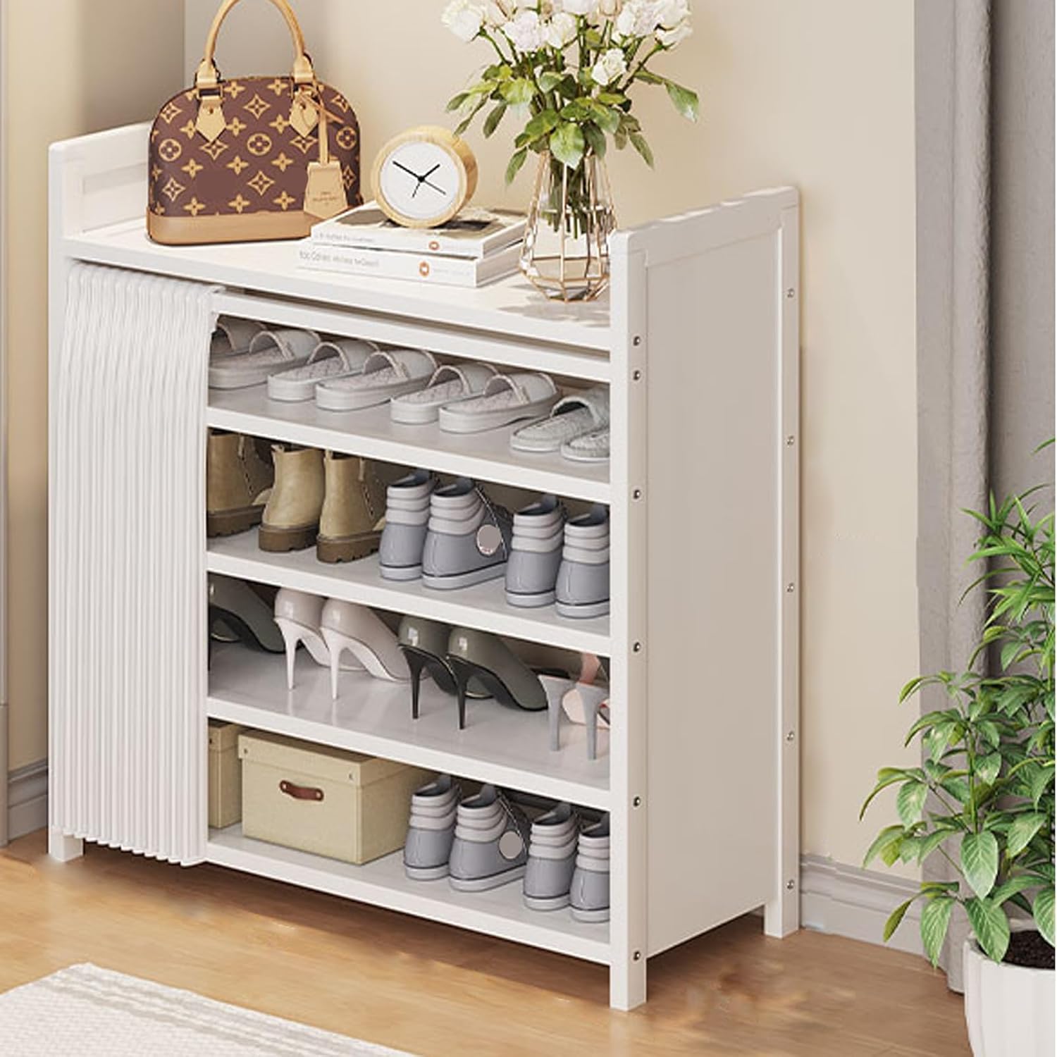 Bamboo Shoe Cabinet Storage for Entryway - Folding Hidden Shoe Organizer, Adjustable Narrow Rack for Corridor, Hallway & Bedroom - Stylish Shoe Storage Solution