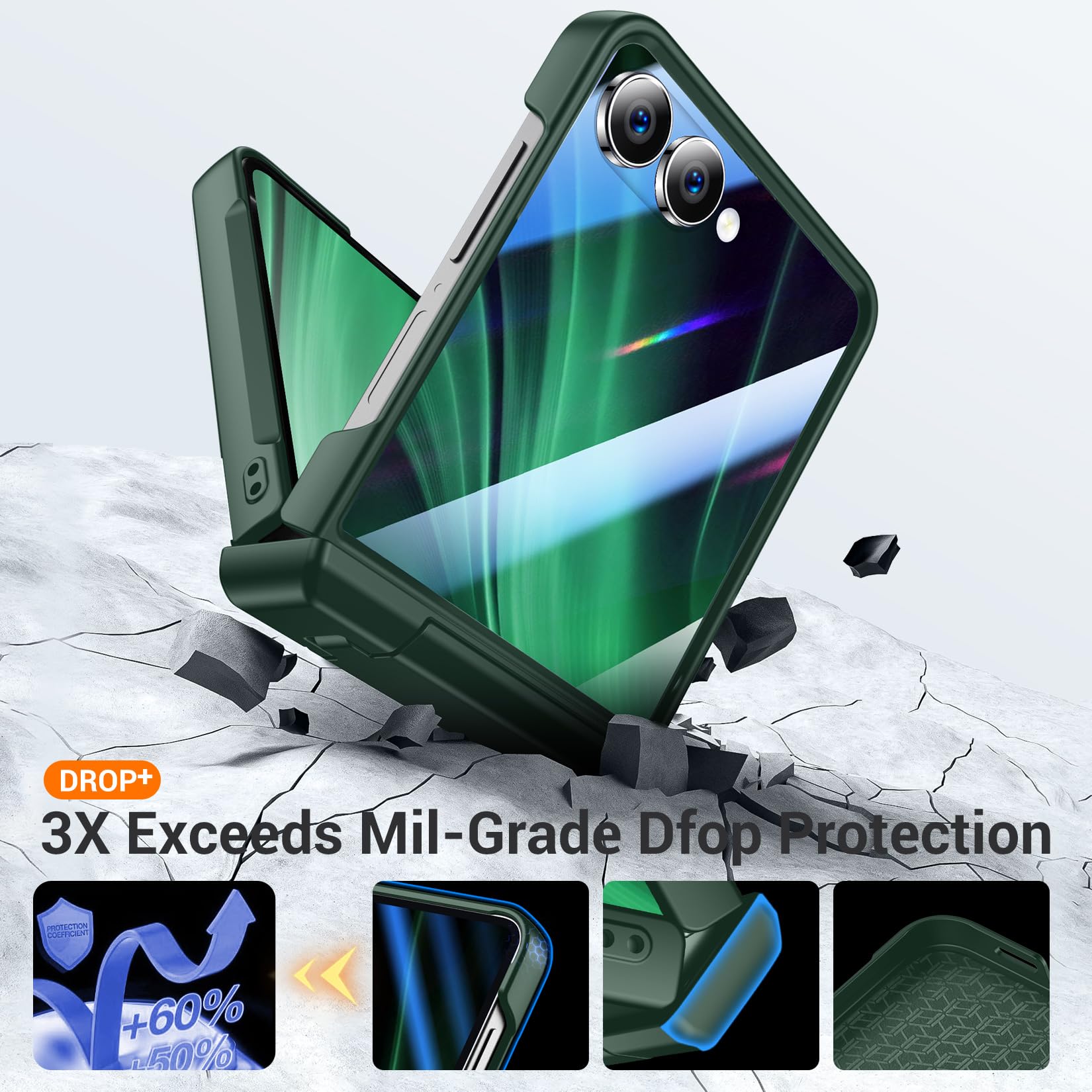 Custodia per Samsung Galaxy Z Flip 7 con protezione frontale integrata, cavalletto, protezione con cerniere, in policarbonato rigido, ultra sottile, antiurto, custodia protettiva per Galaxy Z