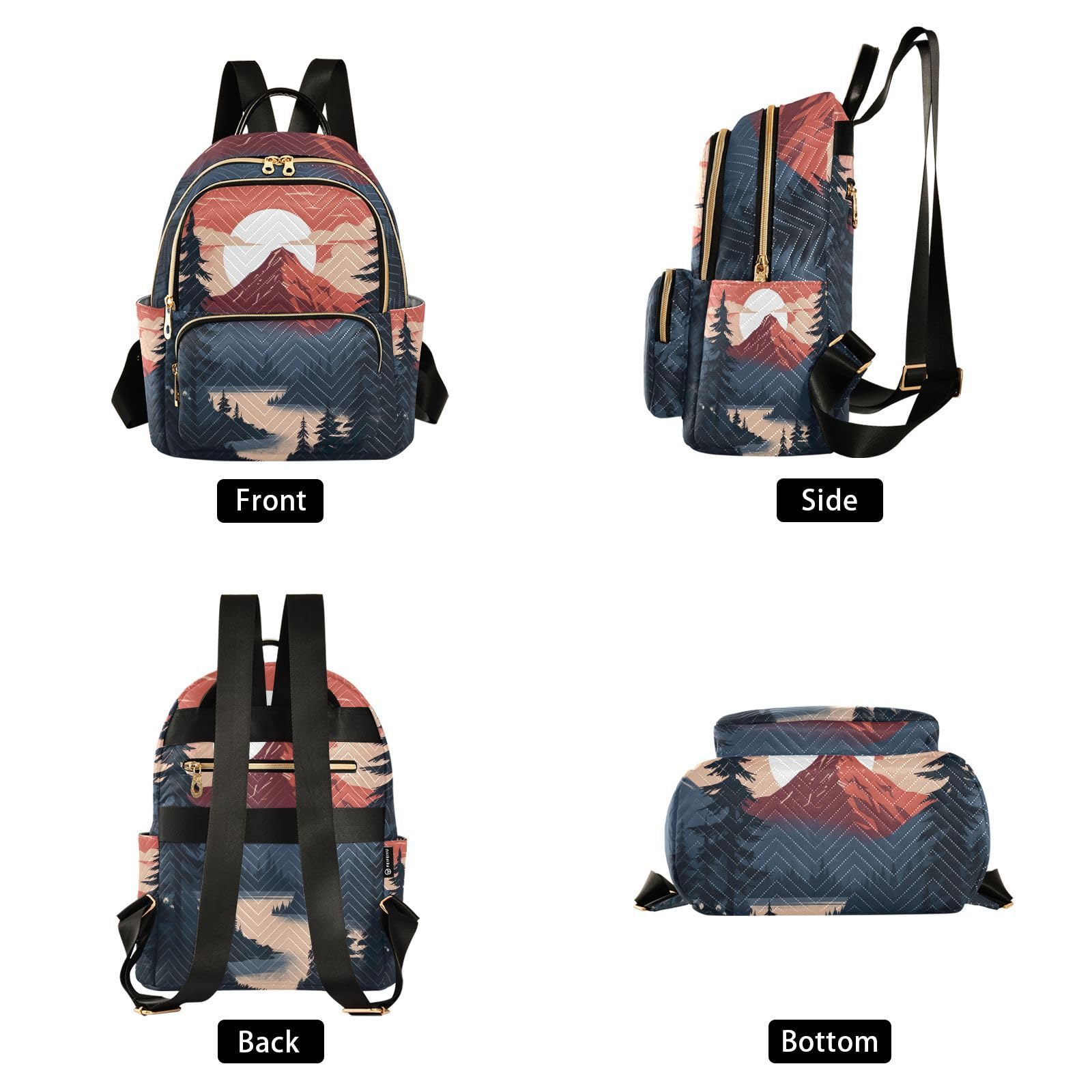 Jihqo Mountain Moon Landscape Mini Backpack for Women Quilted Small Backpack Purse Causal Daypack for Travel, S