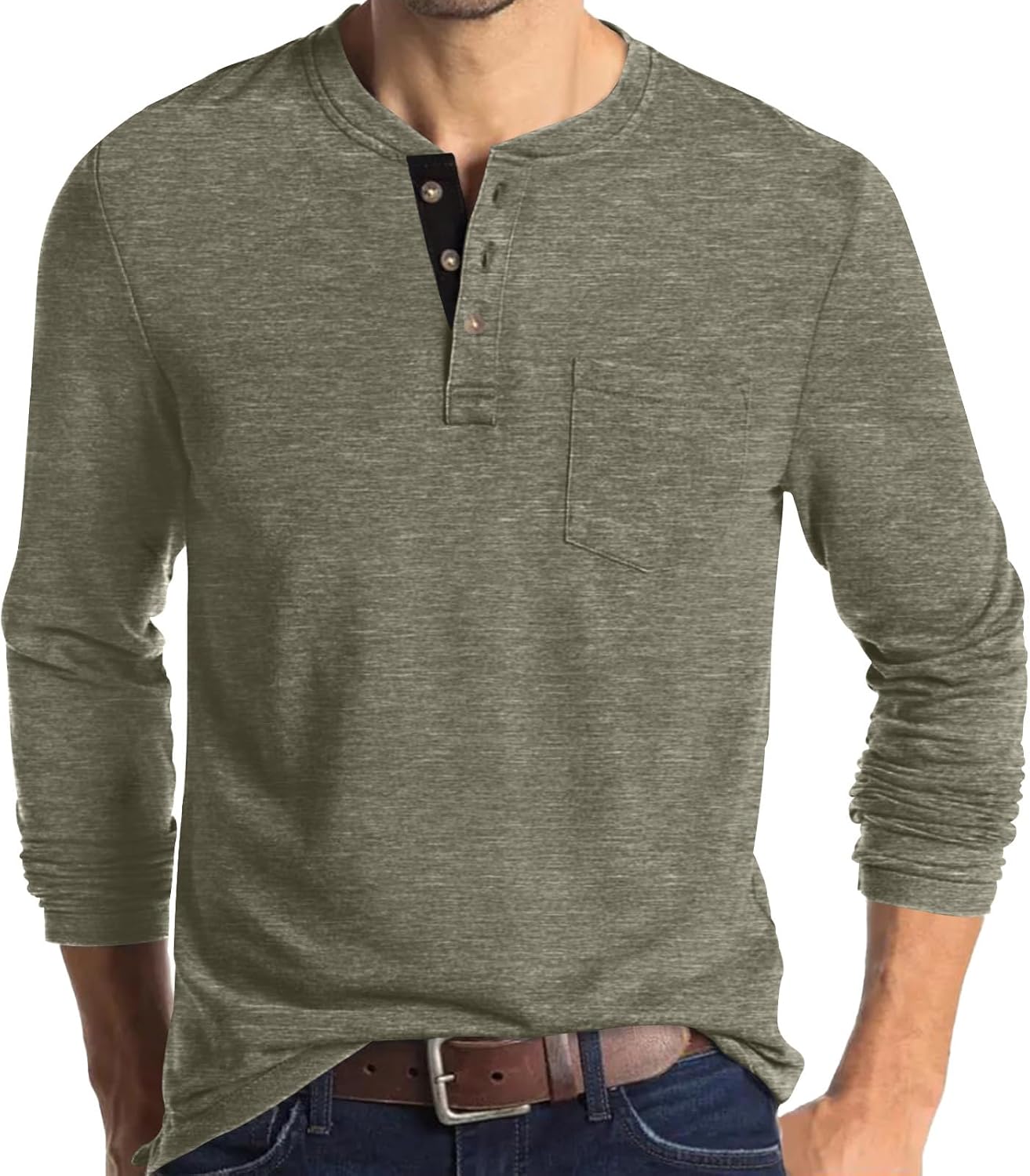 MLXSJ Men's Henley Shirts Casual Long Sleeve T-Shirt with Pocket S-3XL