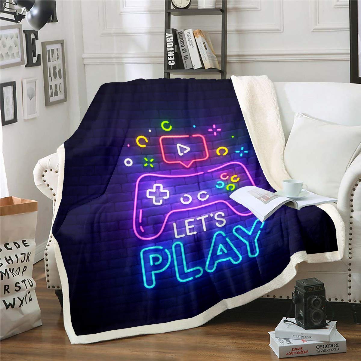 Loussiesd Boys Multi 12 Gamer Kids Games Video Game Gamepad Plush Blanket Novelty Game Controller Fuzzy Blanket For Sofa Bed Couch Single 50X60 Inch
