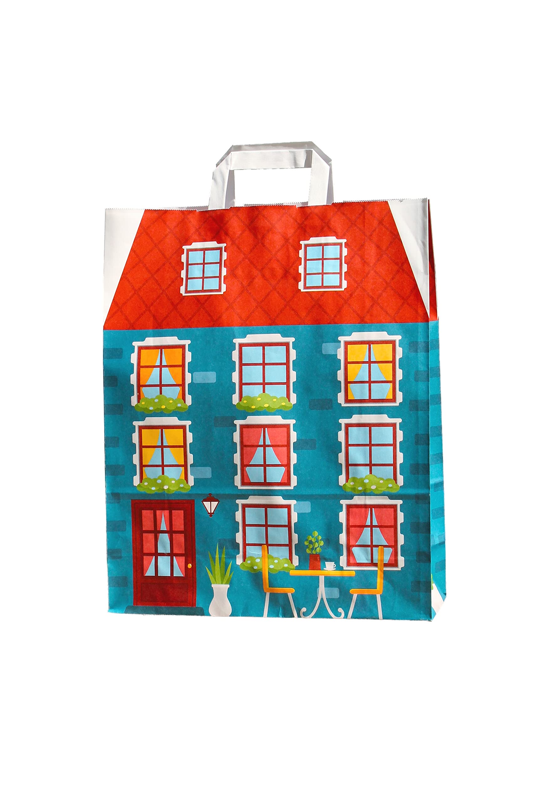 PGV Papiertragetaschen mit Flachhenkel Haus (50 Stück, 32 + 12 x 40 cm - BLAU)