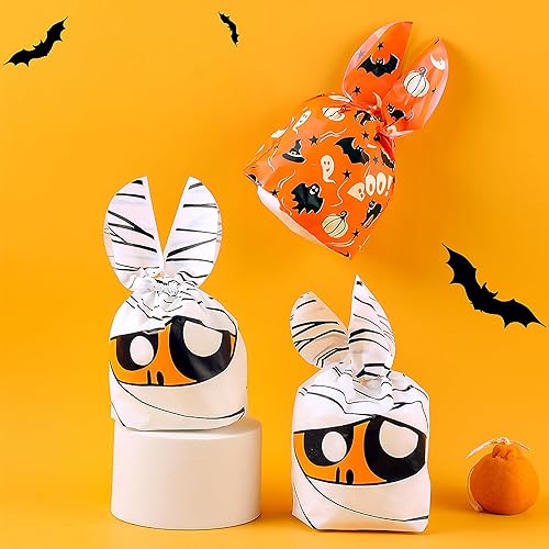 Miniatura 4 de Juego de decoración de dulces de Halloween, 60 bolsas de truco o trato en 3 estilos, 10 tarjetas de papel con bonitas piruletas de estilo de dibujos