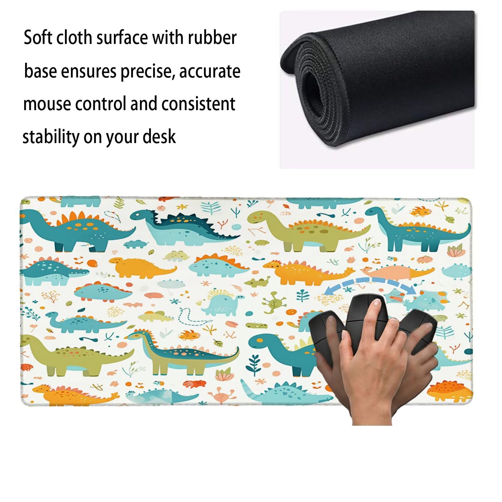 Alfombrilla Escritorio Grande 1200 x 600 x 3 mm, Alfombrilla Ratón Gaming XXL, Dinosaurio Tapete de Ordenador , Base Antideslizante y Bordes Reforzados, Impermeable Desk Mat (Dibujos Animados) L-x4374