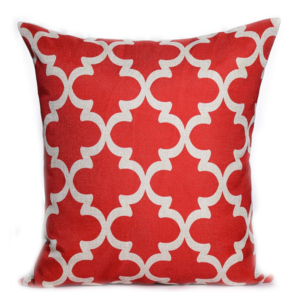 GOOTUUG Retro Grid Home Body Pillowcases,Highpot Simpel Style Design A Variety of Striped Square Plush Cover Cushion (Gules)