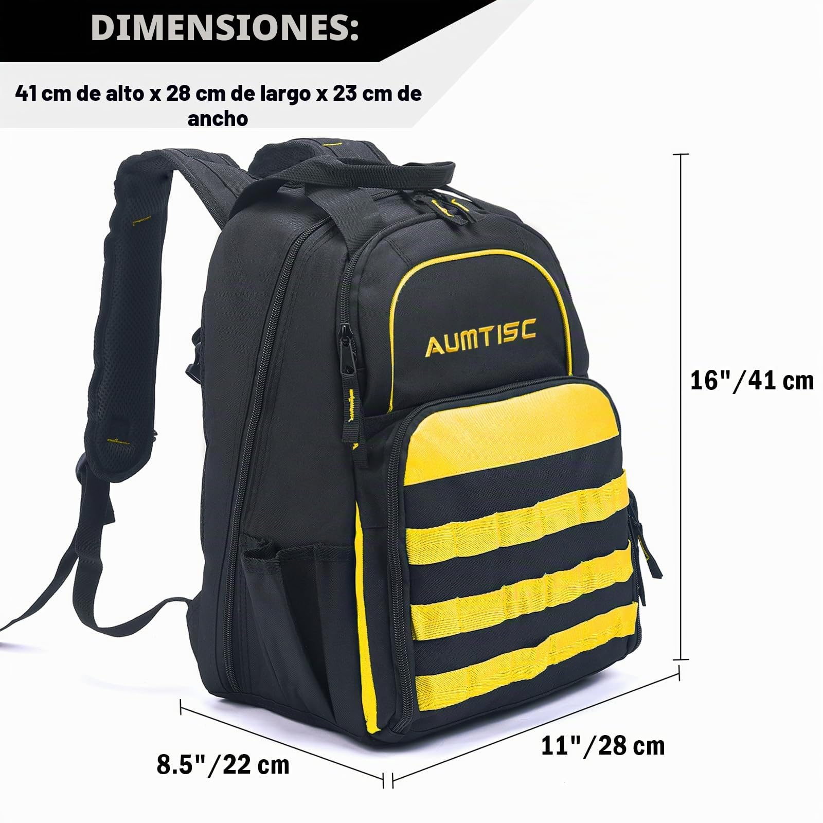 AUMTISC Mochila para herramientas Mochila para trabajo pesado Mochila para herramientas con bolsillo multiusos Mochila para trabajo industrial y de construcción (Amarillo)