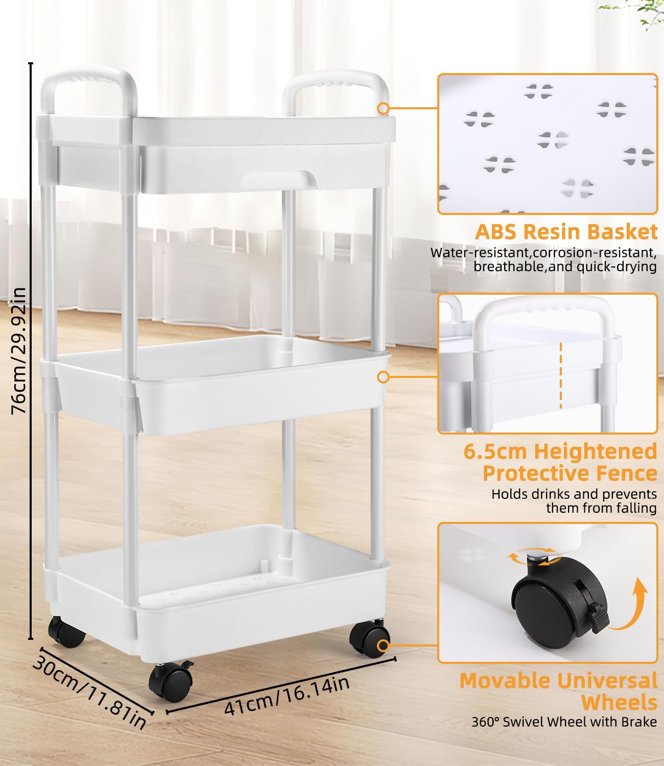 Chleby Carrello Cucina a 5 Livelli, Carrellino con Ruote Portatutto, 30x40x100 cm, Carrello Portavivande Salvaspazio in Metallo, Organizer Trucchi, Carrello Portaoggetti per Cucina, Bagno ecc