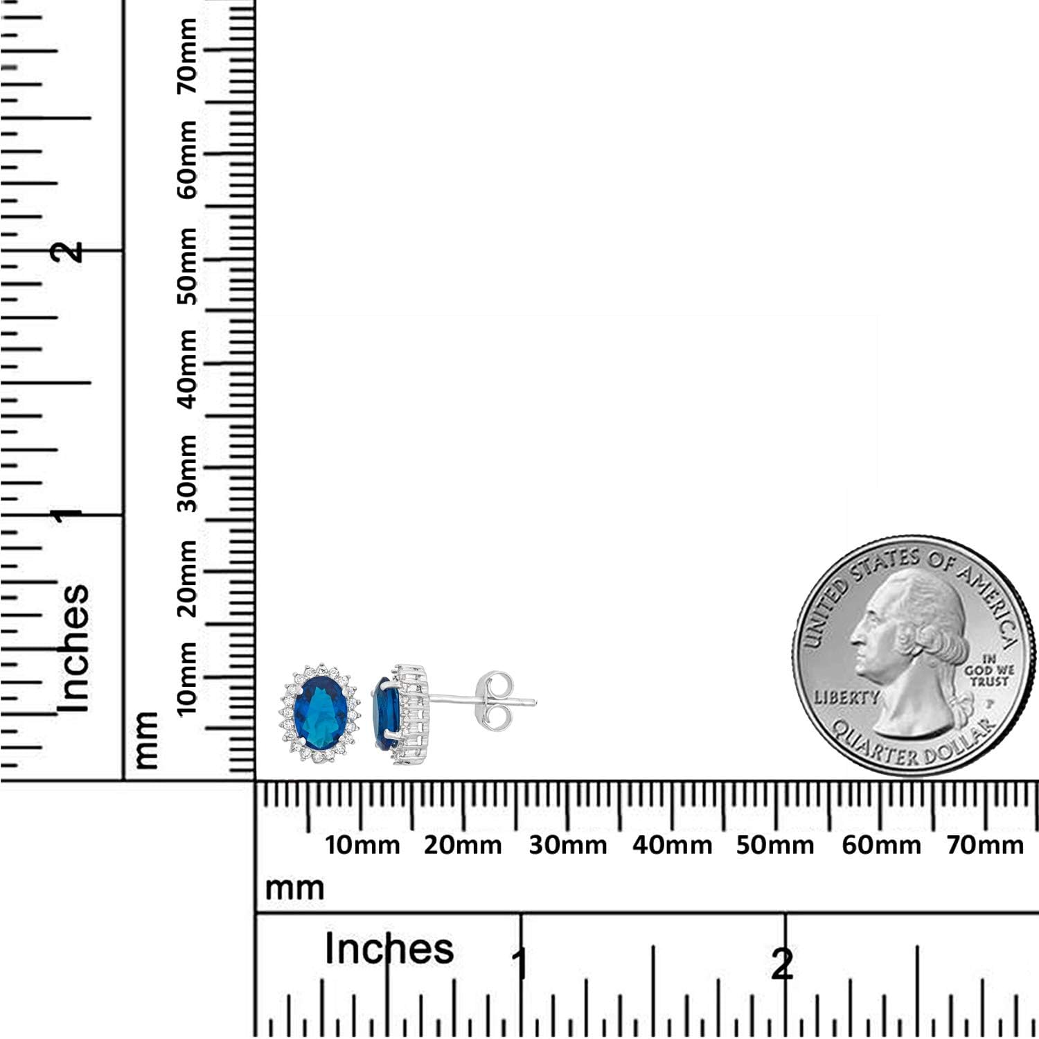 AVORA 925 Sterling Silver Blue Oval-shaped Simulated Diamond CZ Halo Pendant Necklace and Stud Earrings Set