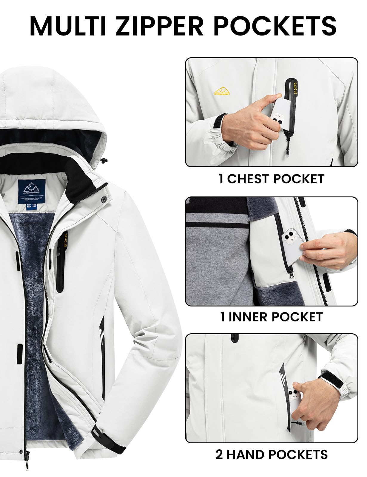 Rdruko Herren Winterjacke Snowboardjacke Warme Fleece Gefüttert Wasserdicht Funktionsjacke Outdoor Wanderjacke mit Kapuze