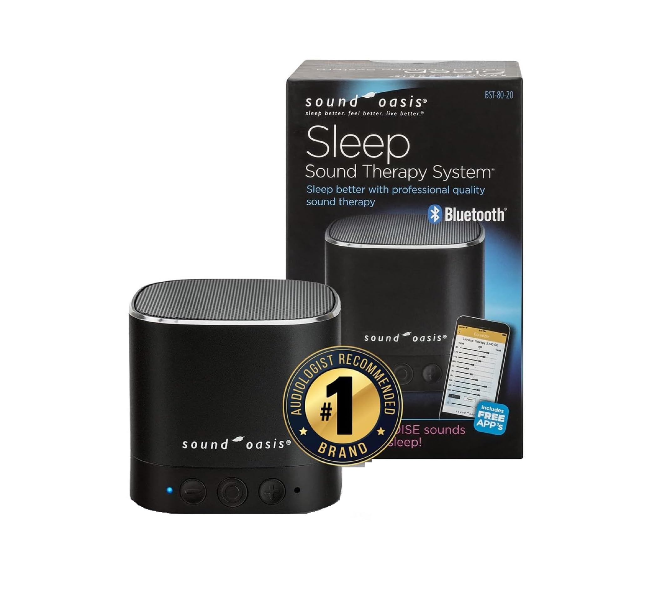 Pink Noise Bluetooth Sound Machine for Sleeping, 20 Non-Looping Soothing Sounds with High Quality Speaker & Memory Function, Portable Sleep Sound Therapy for Home, Office or Travel