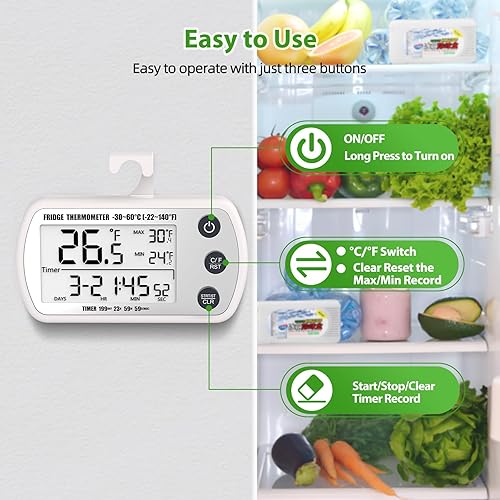 Miniatura 4 de Termómetro digital para refrigerador, paquete de 2, termómetro impermeable para refrigerador, termómetro congelador de pantalla grande de 2.25