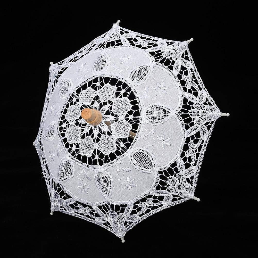 Lace Umbrella Parasol Black, Handmade Lace Sun Folding Parasol Umbrella Wedding Bridal for Lady Women Party Decor Dancing Photography Prop.(White S)