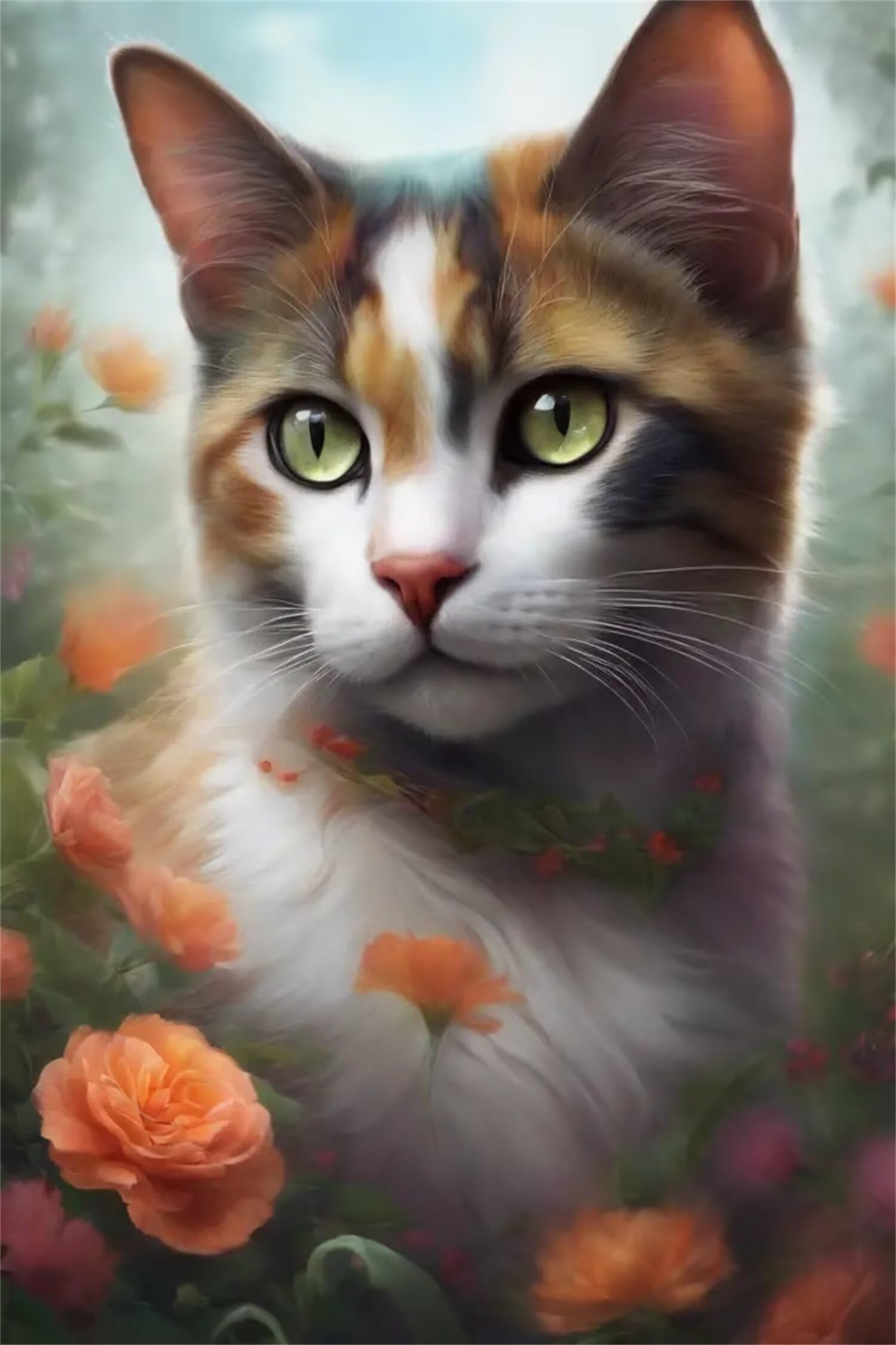 5D fiore gatto Diamond Painting kit, Pittura Diamante Fai Da Te Mosaico kit, Strass Ricamo Cristallo Arte, Diamante Pittura con Numeri per Adulti, Decorazione Parete Dono Perfetto 35x53cm YG-1535