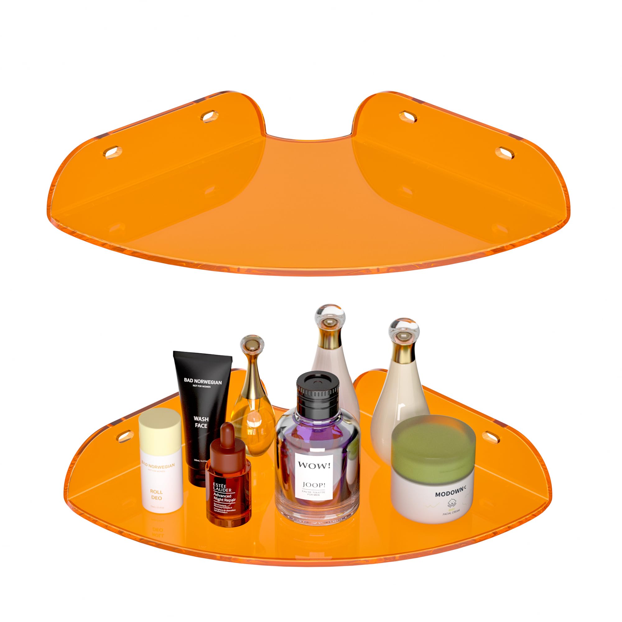 Sezanrpt 7x7 Inch Corner Shelf Wall Mount Set of 2, Orange Acrylic Corner Floating Shelves, Corner Wall Organizer Shelf for Bathroom, Kitchen, Bedroom