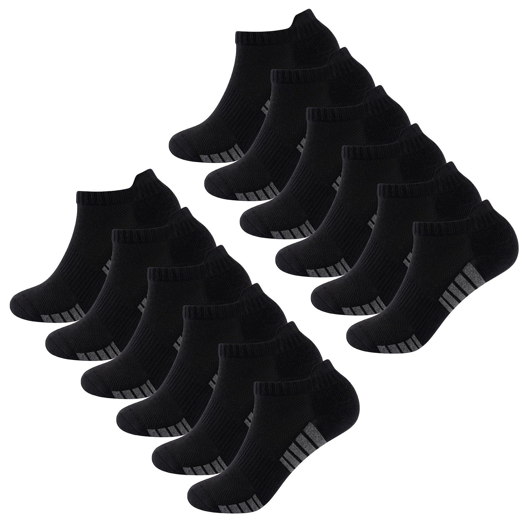 The Essentials Wardrobe 12PK Ladies Striped Foot Bottom Trainer Socks - UK 4-8/EU 37-42 - Black