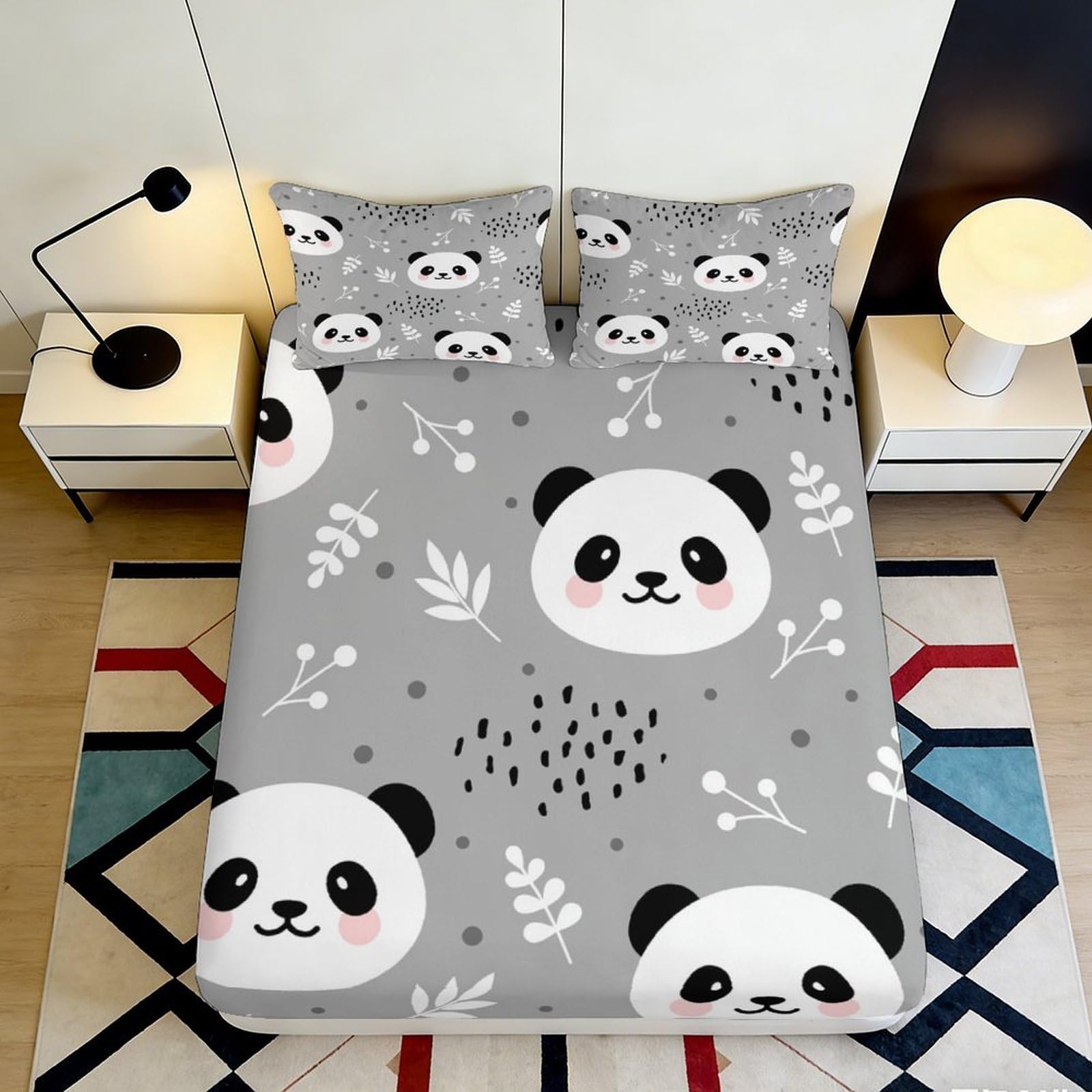 Tjiqhvmrn Style-4 3D Printed Panda Fitted Sheet Microfiber Deep Pocket Non-Slip For Adults Teens Bedroom Panda Mattress Fitted Cover Washable Full Wrap 90X200x25cm