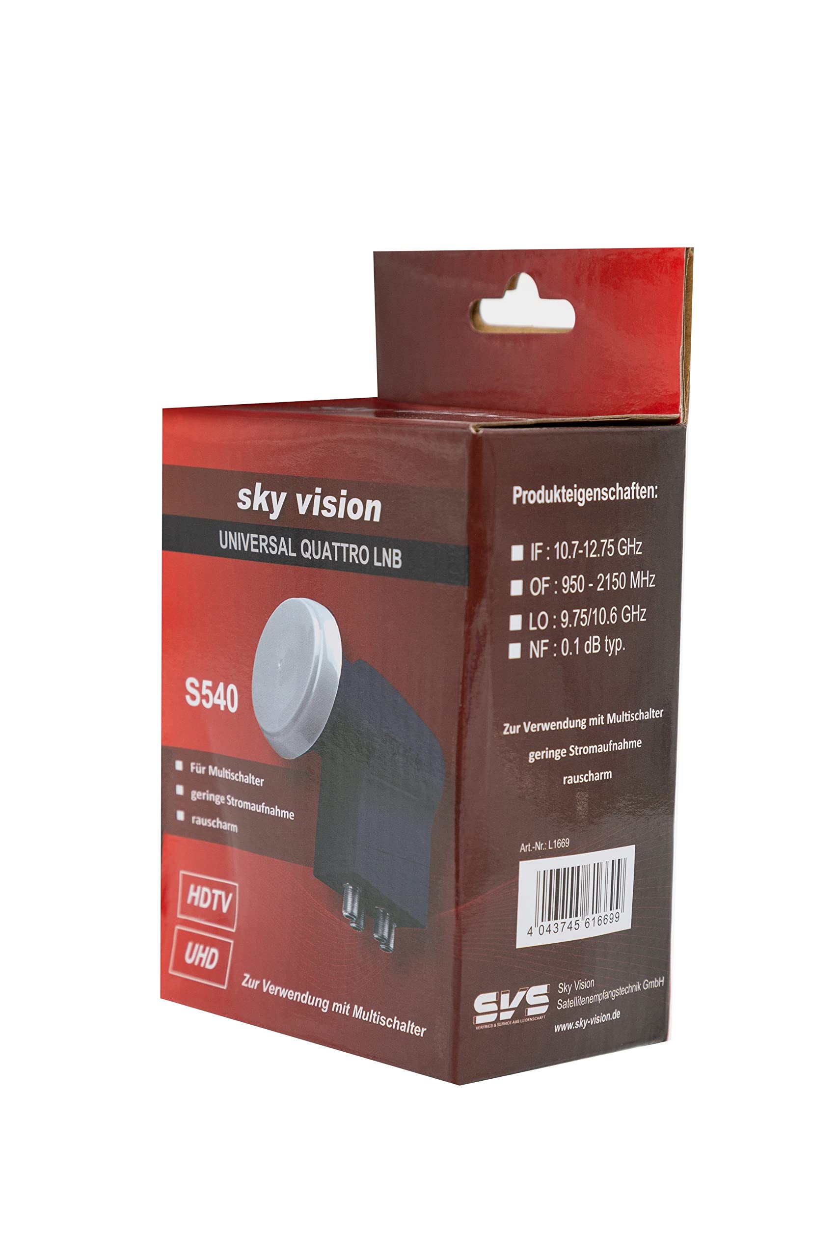 SKY VISION Quattro LNB LNB Satellites Universel pour commutateur Multiple avec boîtier de Protection Contre Les intempéries, pour réception numérique Satellite en HD, Full HD et UHD, Facteur de Bruit
