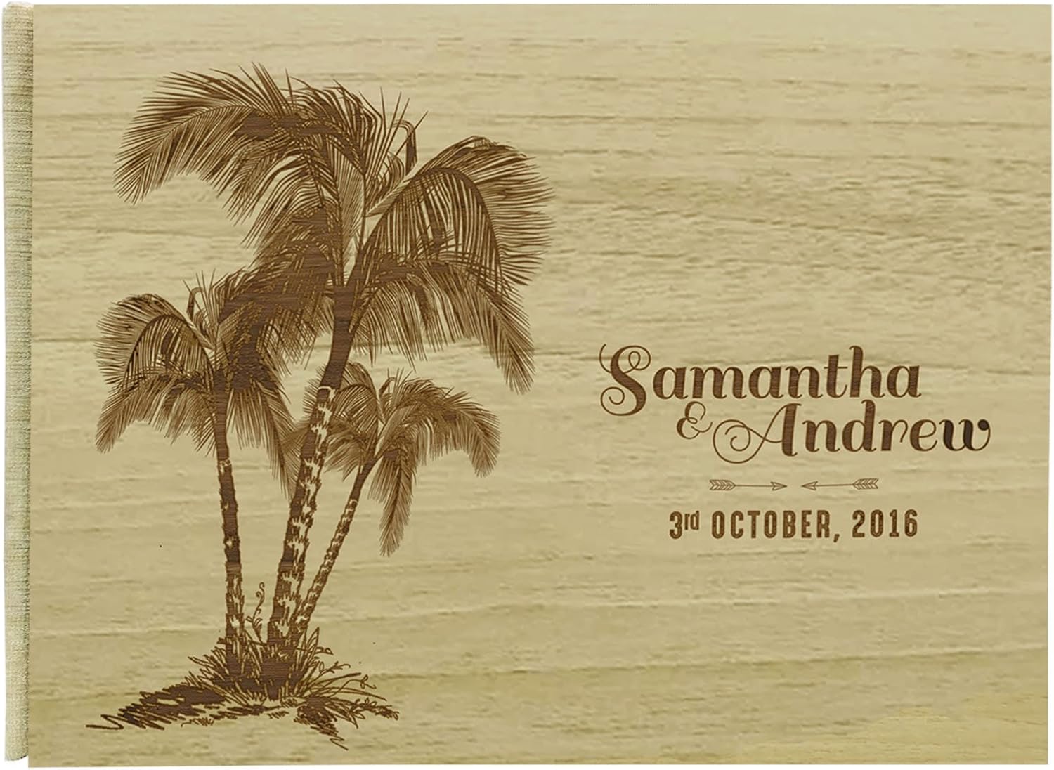 Rustic Wedding Wood Engraved Bride & Groom Advice Guestbook Custom Guest Book - 50 Pages