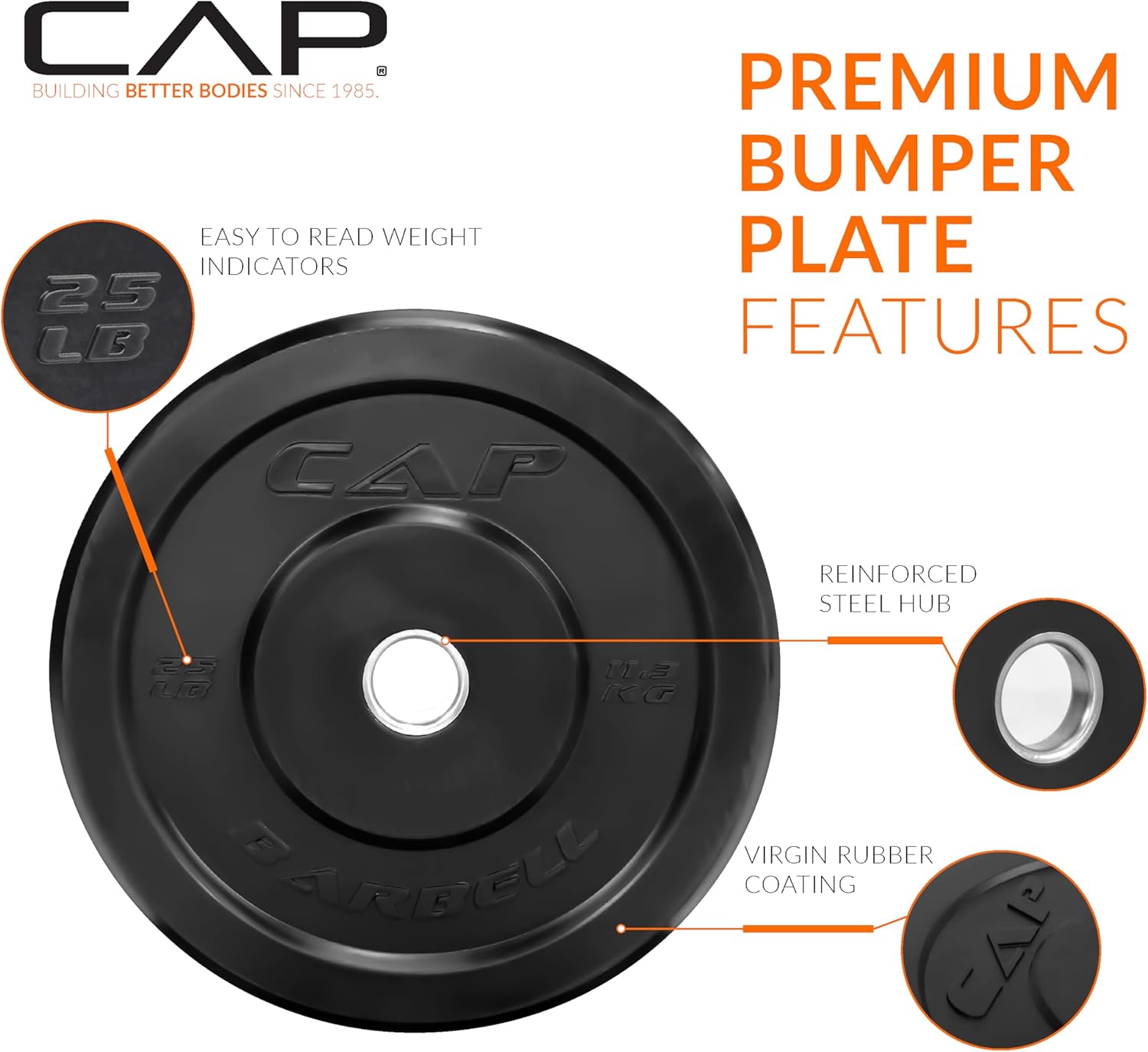 CAP Barbell Olympic Weight Set with 7ft Barbell & Bumper Plates | 160-370 lbs | Multiple Options