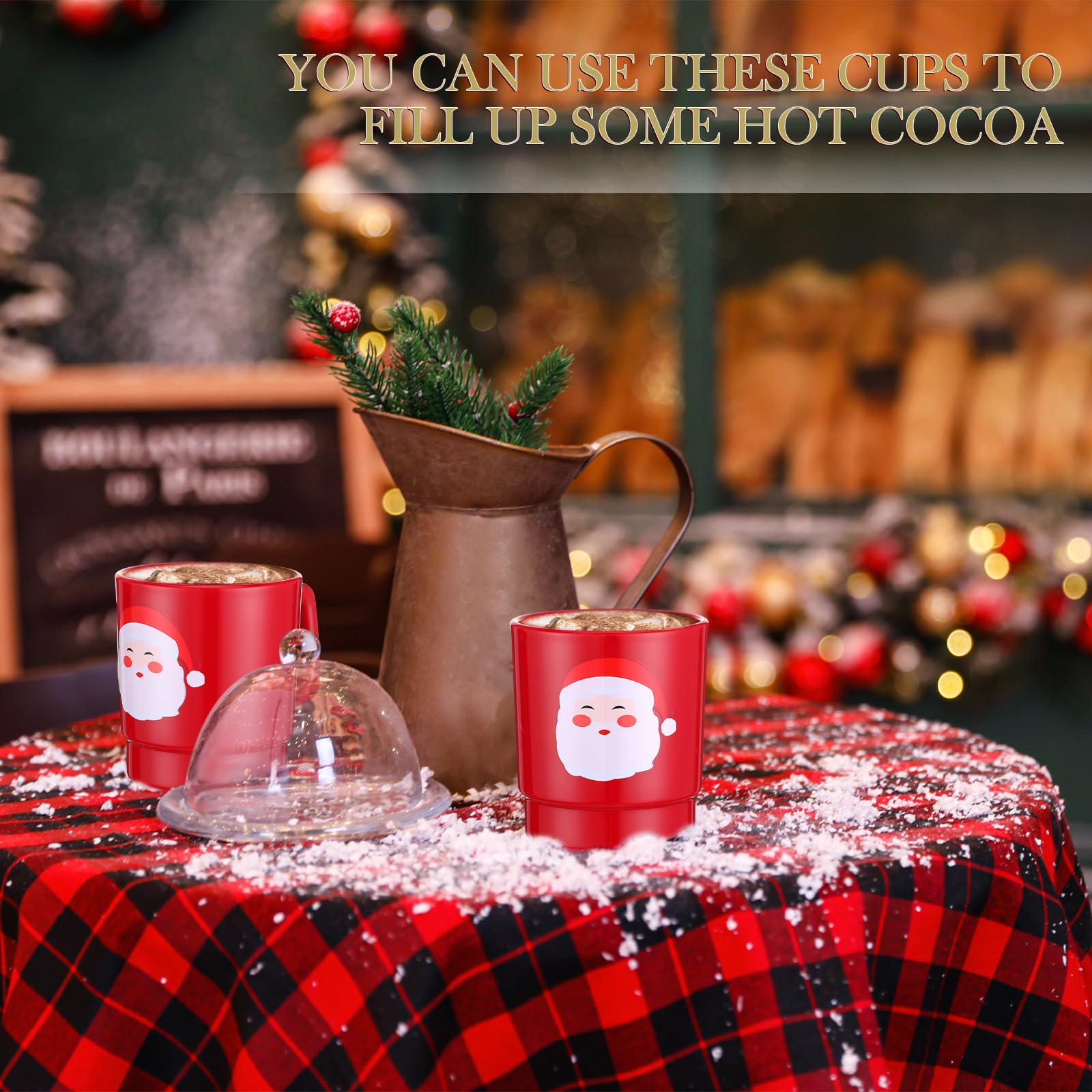 Sliner Lot de 24 tasses à café en plastique pour Noël, motif visage de Père Noël, 325 ml, cadeaux saisonniers pour Noël, décoration de fête, chocolat chaud
