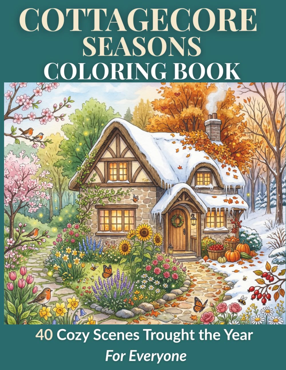 Cottagecore Seasons Coloring Book: 40 Cozy Scenes Through the Year | Spring Blooms, Summer Gardens, Autumn Harvest and Winter Magic | Simple Thick ... (Cottagecore Coloring Books by Youri U)
