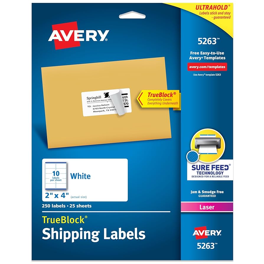 amazon-com-avery-printable-shipping-labels-with-sure-feed-2-x-4-customizable-stickers-white-250-blank-mailing-labels-great-for-mailing-shipping-and-more-5263-office-products for Avery Labels Templates Free Printable Amazon.com : Avery Printable Shipping Labels with Sure Feed, 2