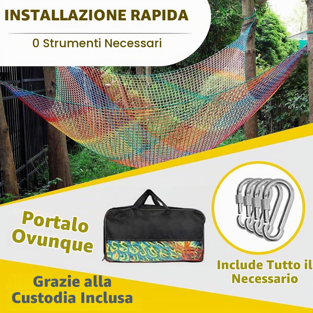 Rete da arrampicata per parco giochi, rete anti-caduta, rete di sicurezza per bambini, doppio strato, foro da 4 cm, con 6 ganci di sicurezza, borsa portaoggetti per bambini arrampicata (colorato, 2 x