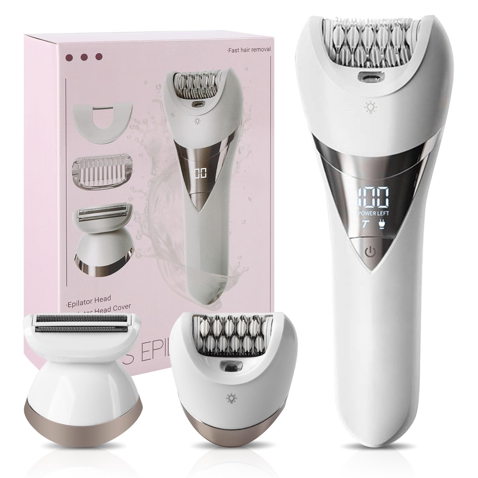 Electric Lady's Epilator,2in1 for Face, Chin, Arm, Leg, Armpit, Bikini Trimmer,Shave& Epilate, Wide Head for Fast Epilation,Wet & Dry Lady Shaver,2 Speeds