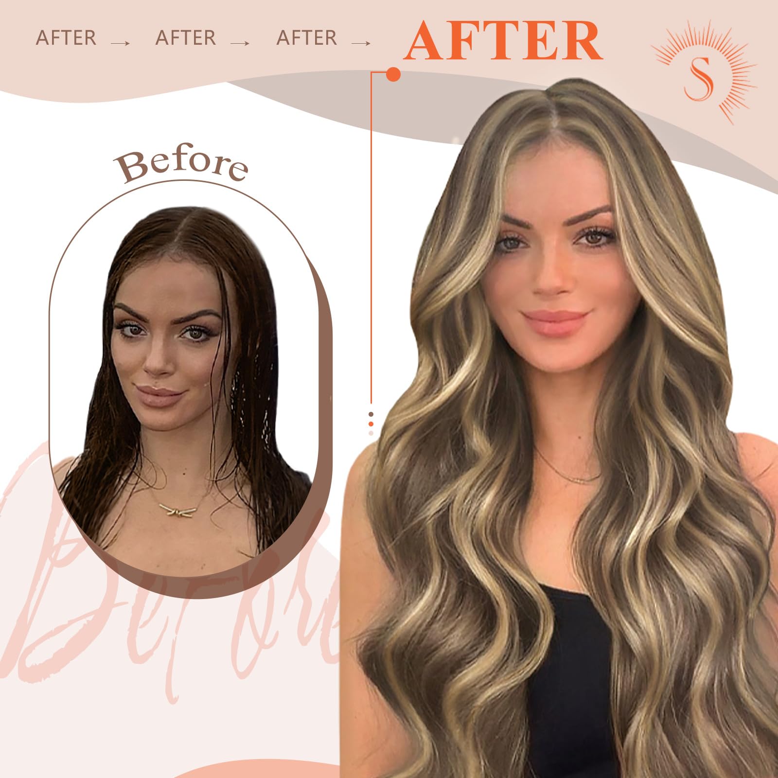 Sunny Hair 20inch K Tip Hair Extensions Real Human Hair Dark Brown Highlights Caramel Blonde K Tip Hair Extensions Soft U Tip Hair Extensions Human Hair for Women 50g