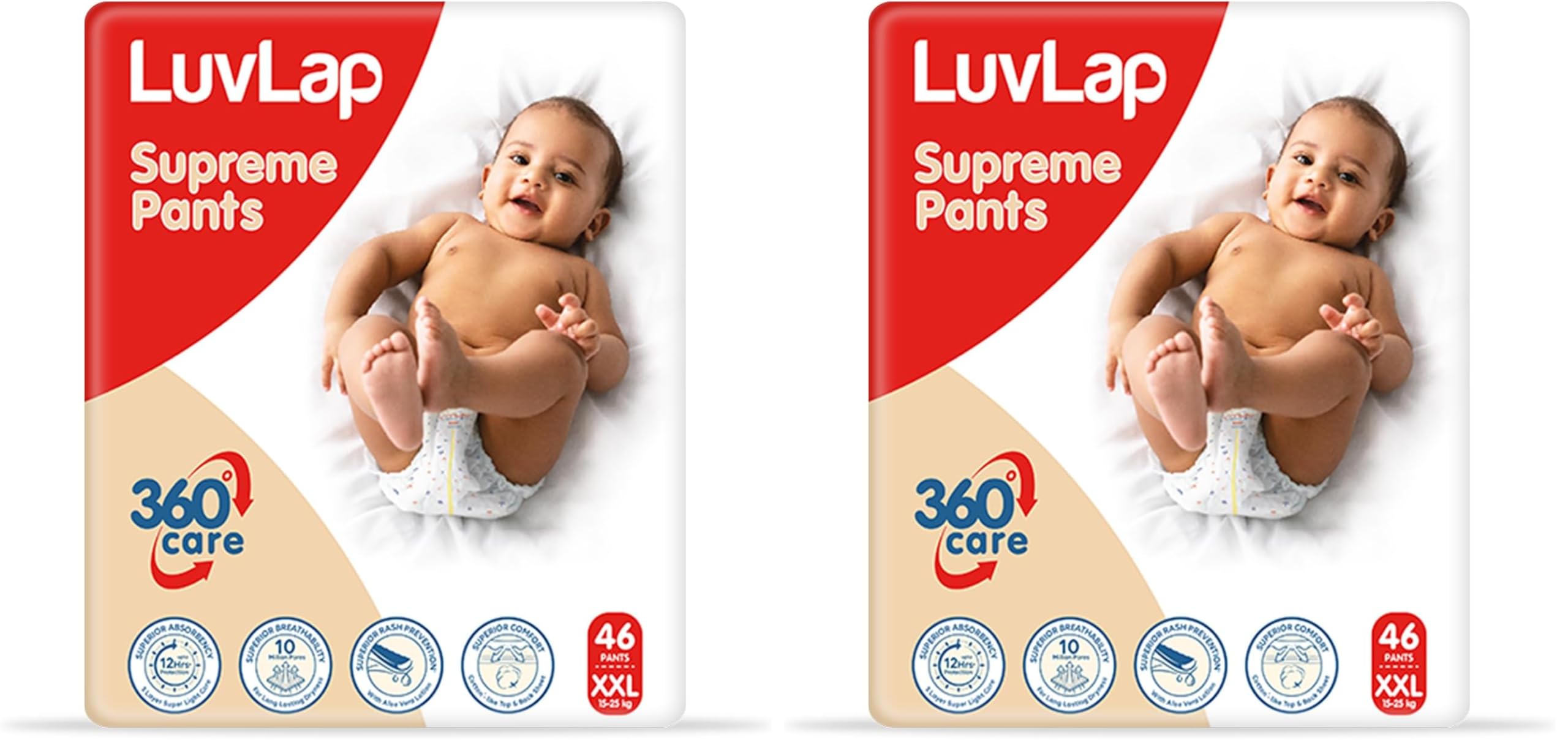 LuvLap Unisex Supreme Diaper Pants XXL, 15-25Kg, 46Pc, 360° Skin Care With 10 Million Breathable Pores, Aloe Vera For Superior Rash Prevention, Upto 12Hr Protection, 5 Layer Super Light Core-image-6