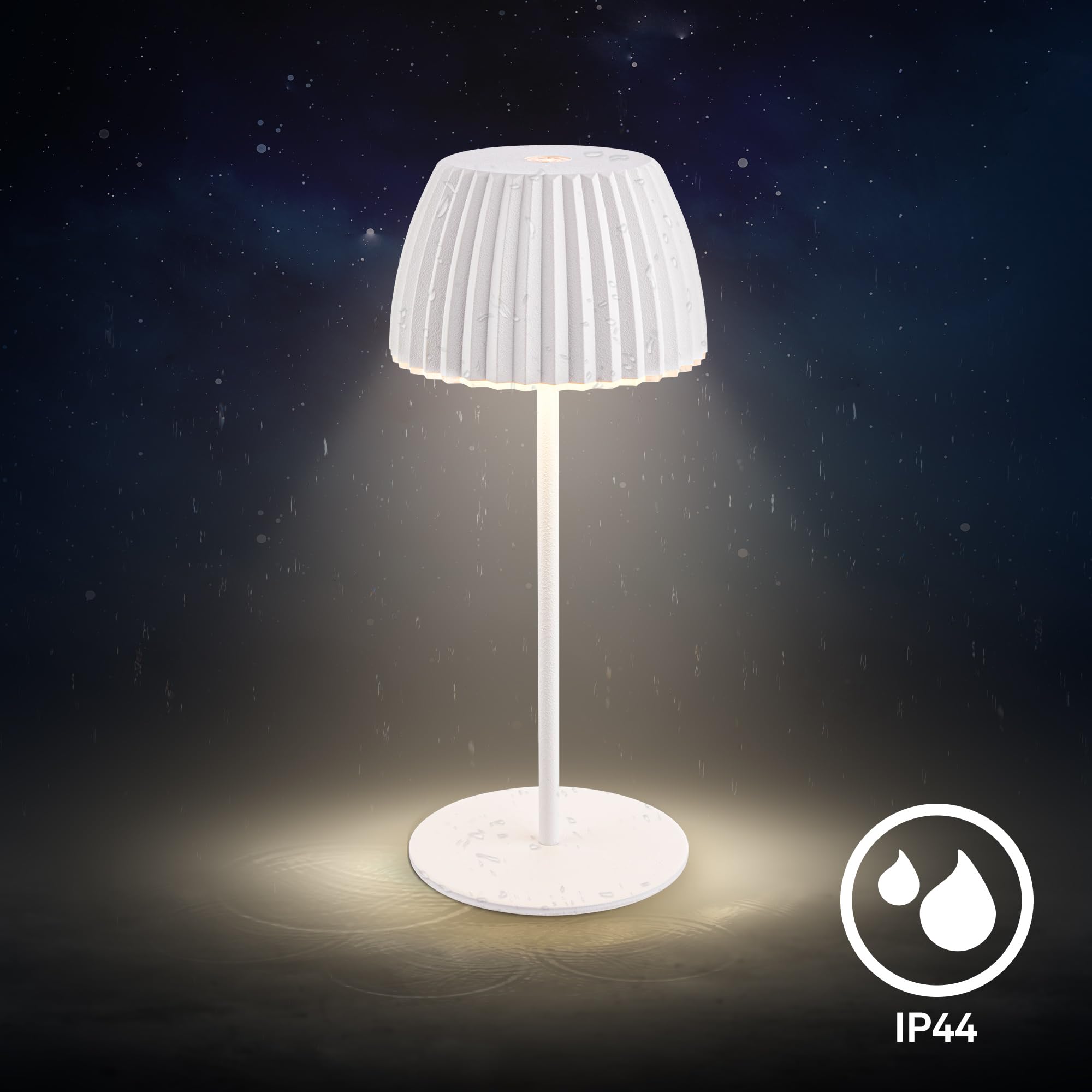 BRILONER - Riffle Mini lampara de mesa sin cable LED inalámbrica IP44 con borde luminoso, regulador táctil, lampara mesita noche sin cable, ganadora del German Design Award 2025, 8,5x20 cm, blanco