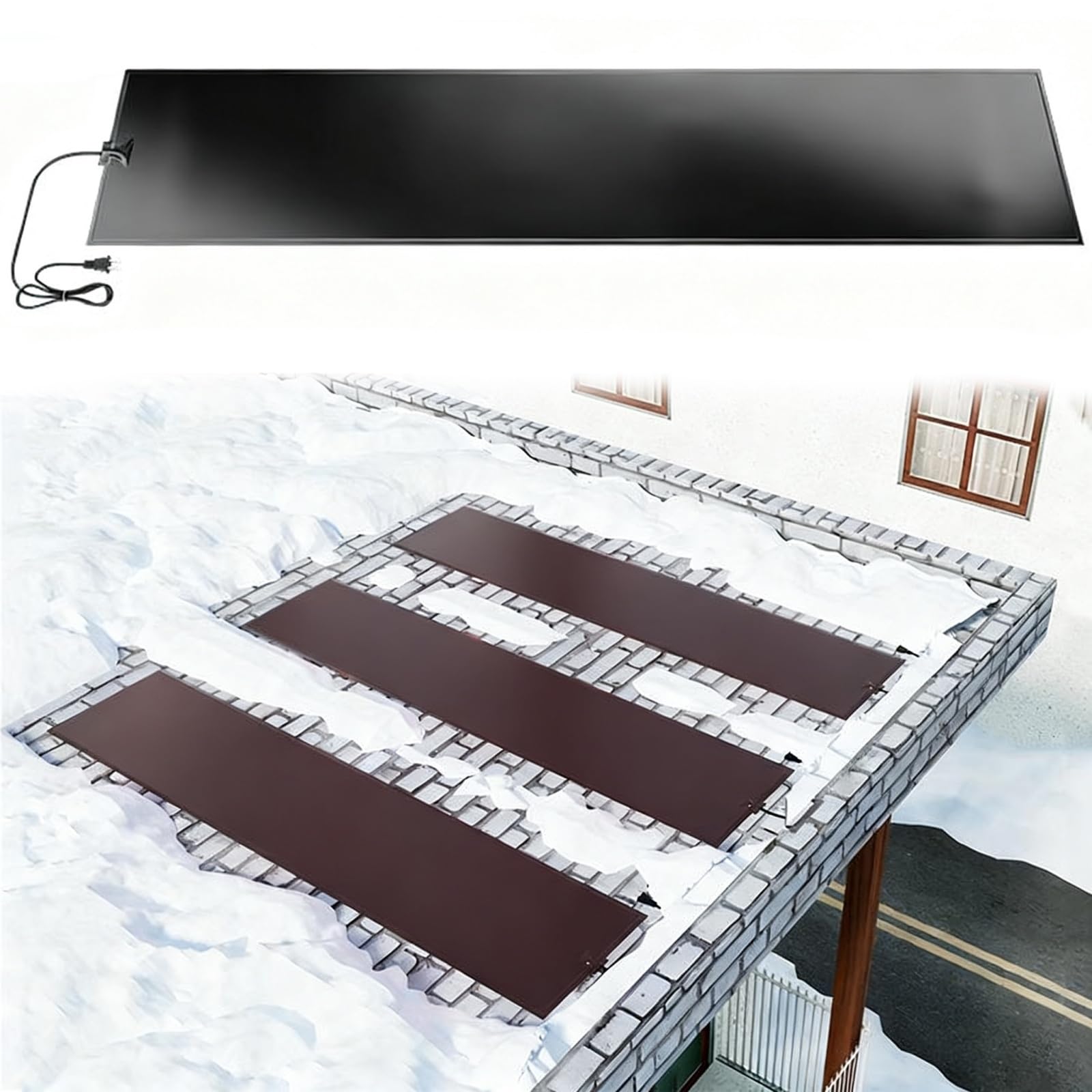 Tapetes calefactables para derretir Nieve al Aire Libre, Sistema de derretimiento de Nieve, Almohadillas de derretimiento rápido de Nieve y Hielo (1 Unidad, Negro)(14.17 * 118.11in)