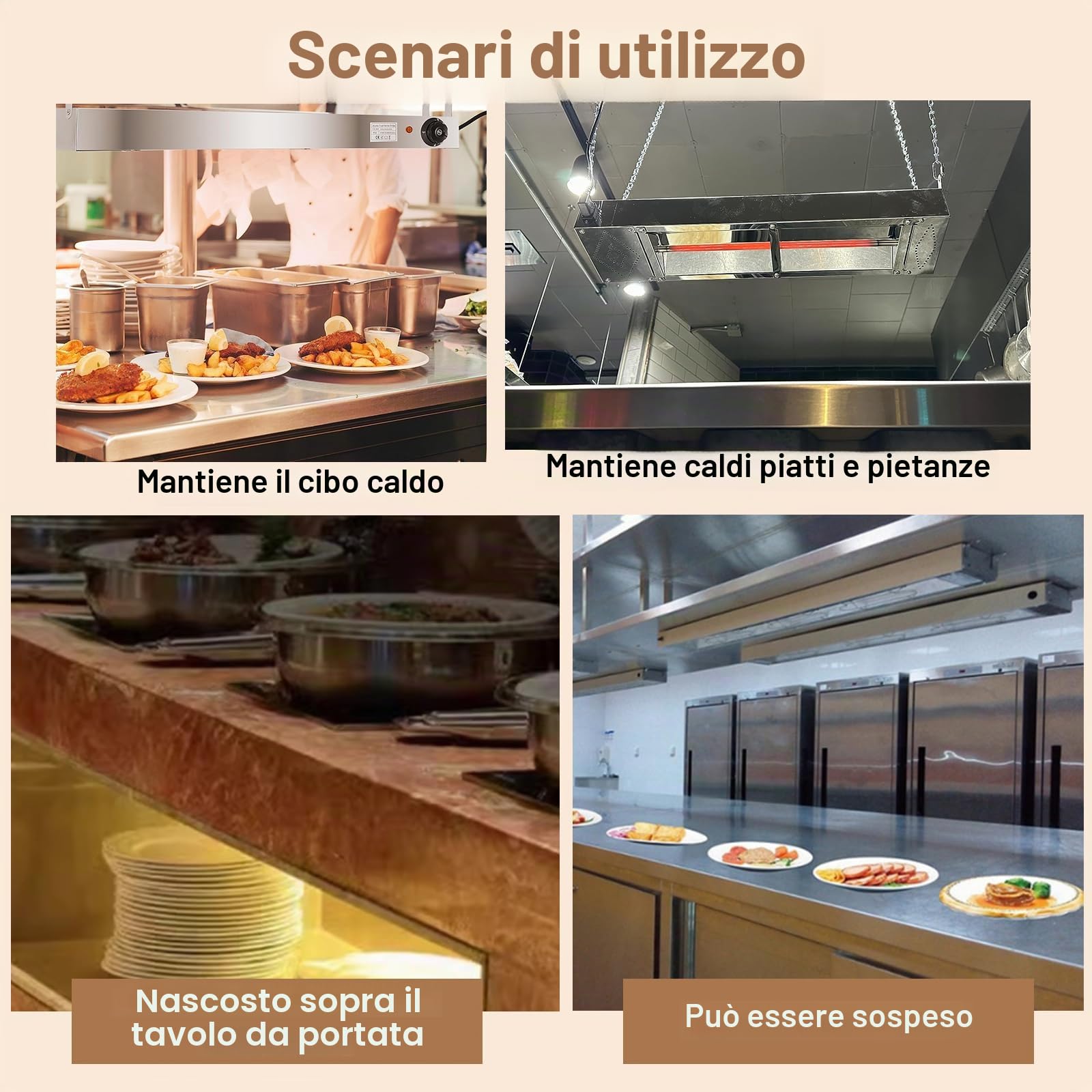 Lampada Riscaldante per Alimenti Temperatura Regolabile(1pc,60cm) | Sospeso Lampade Scaldavivande Cucina, Lampade Riscaldanti per Cucina, Ristoranti, Hotel a Buffet Acciaio Inossidabile