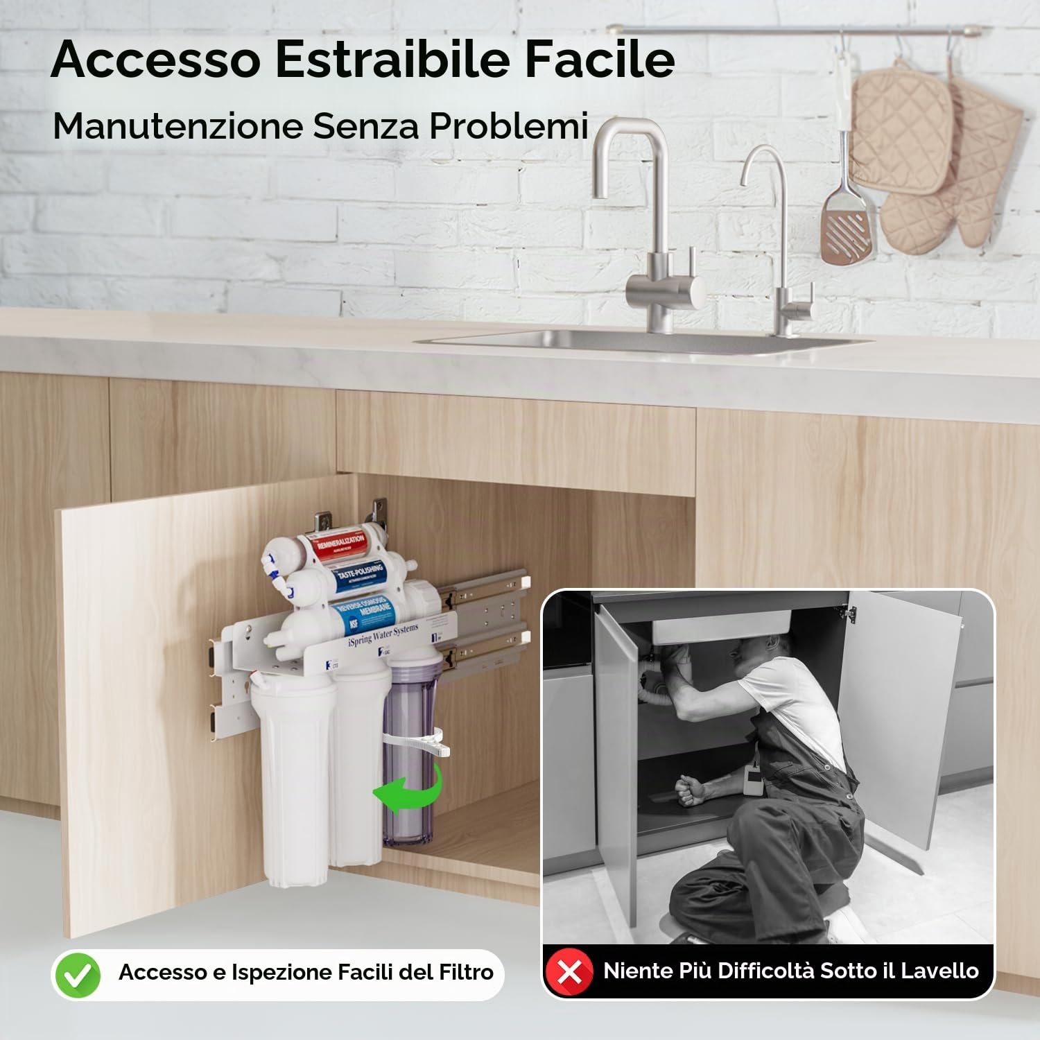 iSpring RCC1UP-AK Sistema di Filtrazione dell'Acqua a Osmosi Inversa da 100 GPD a 7 Stadi Sotto Lavello + iSpring ASKRCC Kit di Montaggio per RO Sottolavello, Compatibile con la Serie RCC